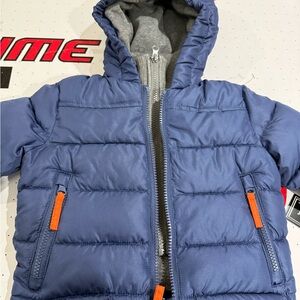 Rothschild Kids Blue Puffer Jacket with Orange Accents